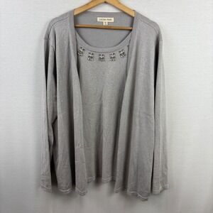 Cactus Pearl Silver Sparkle Embellished Cardigan Sweater Plus Size XXL